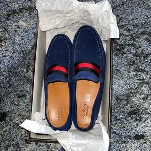Gucci suede loafers navy blue mens